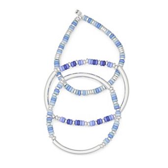 Nine West 3 pc Set Silver-Tone & Blue Stretch Bracelets