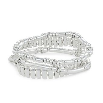 Nine West 3 pc Set Silver-Tone Beaded Stretch Bracelets