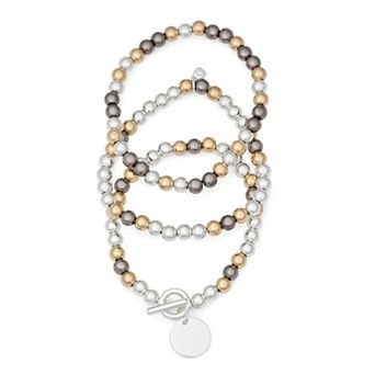 Nine West 3 pc Set Multi-Tone Beaded Toggle Bracelets