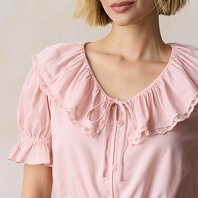 Petite LC Lauren Conrad Lace Trim Collar Top