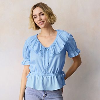 Petite LC Lauren Conrad Lace Trim Collar Top