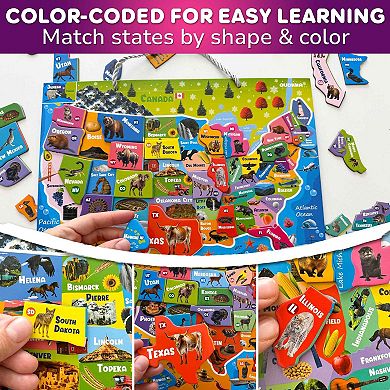 QUOKKA Magnetic Realistic Puzzles States Map for Kids 4-6 Years - Montessori Toys Geography Learning