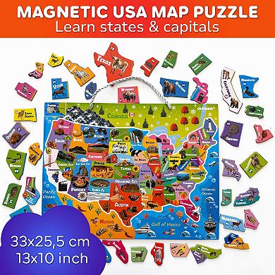 QUOKKA Magnetic Realistic Puzzles States Map for Kids 4-6 Years - Montessori Toys Geography Learning