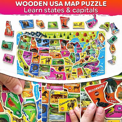 QUOKKA Set of 2 Wooden Realistic Puzzles States and World Map for Kids 4-6 Years Geography Learning