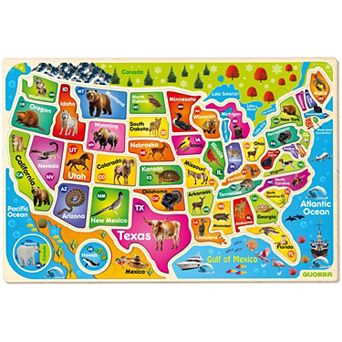 QUOKKA Wooden Realistic Puzzles States Map for Kids 4-6 Years - Montessori Toys Geography Learning