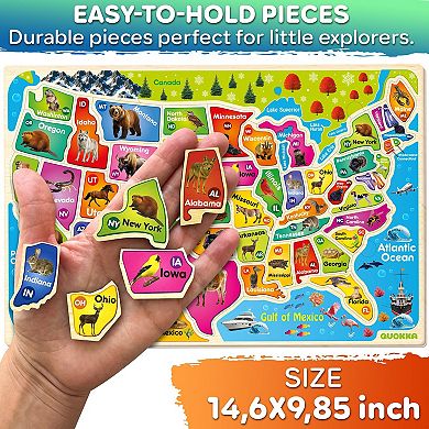 QUOKKA Wooden Realistic Puzzles States Map for Kids 4-6 Years - Montessori Toys Geography Learning