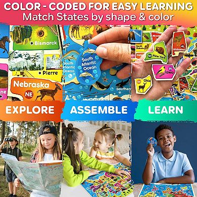 QUOKKA Wooden Realistic Puzzles States Map for Kids 4-6 Years - Montessori Toys Geography Learning