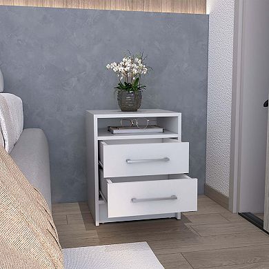 Kelso Nightstand with 2 Drawers and 1 Shelf, White
