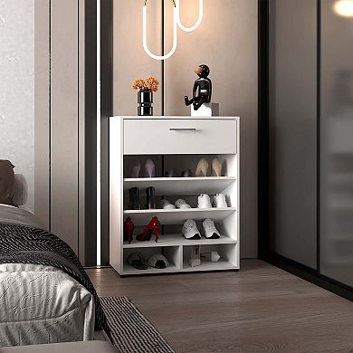 Kearns Shoe Rack, 1 Door, 4 Legs, 5 Shelves, White