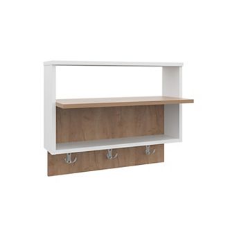 DEPOT E-SHOP Norco Wall Shelf, 3 Shelves, White / Natural Oak