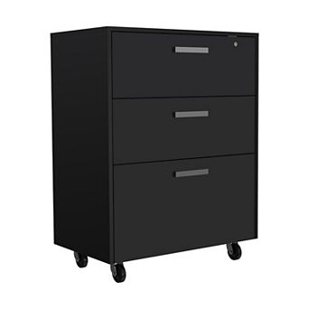Danbury Storage Cabinet Drawer, Three Drawers, Top Surface, Four Casters, Black