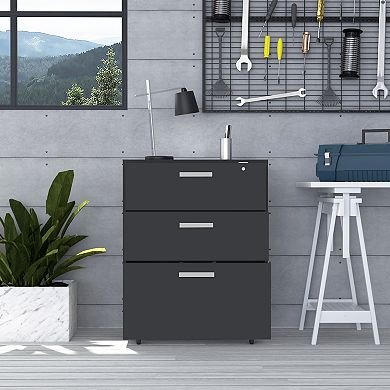 Danbury Storage Cabinet Drawer, Three Drawers, Top Surface, Four Casters, Black