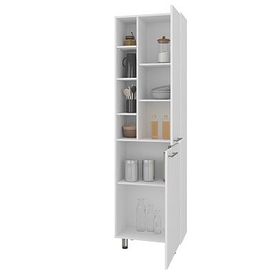 DEPOT E-SHOP Enetai Kitchen Pantry, 2 Doors, 9 Shelves, 4 Legs, White