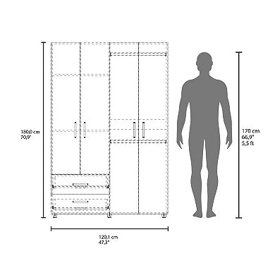 DEPOT E-SHOP Rye Armoire, 4 Doors, 2 Drawers, 3 Shelves, Natural Oak / Black