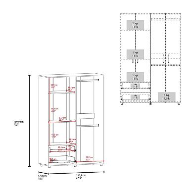 DEPOT E-SHOP Rye Armoire, 4 Doors, 2 Drawers, 3 Shelves, Natural Oak / Black