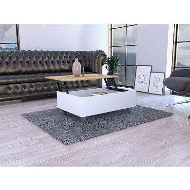 Aran Lift Top Coffee Table, Storage Compartment, White / Light Oak