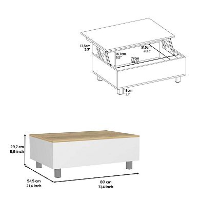 Aran Lift Top Coffee Table, Storage Compartment, White / Light Oak