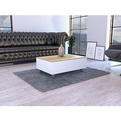 Aran Lift Top Coffee Table, Storage Compartment, White / Light Oak