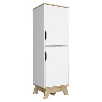 Dahoon Single Kitchen Pantry Double Doors Cabinets, Four Shelves, Light oak / White
