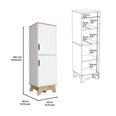 Dahoon Single Kitchen Pantry Double Doors Cabinets, Four Shelves, Light oak / White
