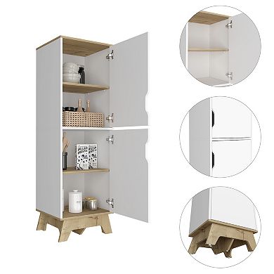 Dahoon Single Kitchen Pantry Double Doors Cabinets, Four Shelves, Light oak / White