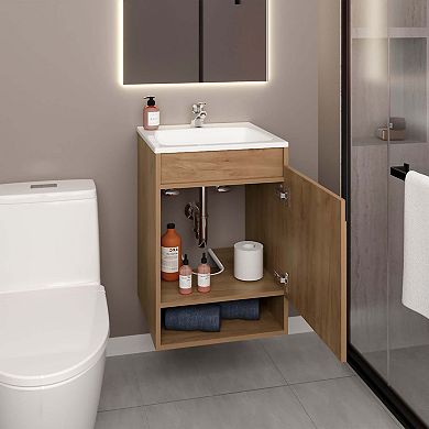DEPOT E-SHOP Elsie Bathroom Vanity, 1 Door, 2 Shelves, Natural Oak
