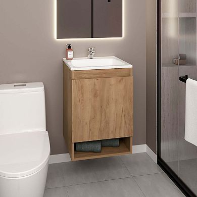 DEPOT E-SHOP Elsie Bathroom Vanity, 1 Door, 2 Shelves, Natural Oak