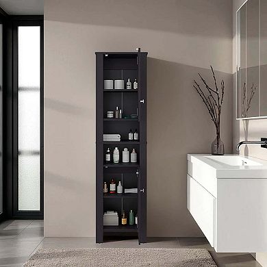 DEPOT E-SHOP Navassa Bathroom Cabinet, 2 Doors, 6 Shelves, Black Wengue