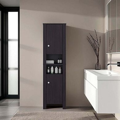 DEPOT E-SHOP Navassa Bathroom Cabinet, 2 Doors, 6 Shelves, Black Wengue
