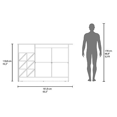 DEPOT E-SHOP Harrell Kitchen Island, 2 Doors, 7 Shelves, Alby Blue / Natural Oak