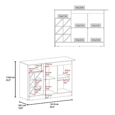 DEPOT E-SHOP Harrell Kitchen Island, 2 Doors, 7 Shelves, Alby Blue / Natural Oak