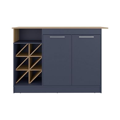 DEPOT E-SHOP Harrell Kitchen Island, 2 Doors, 7 Shelves, Alby Blue / Natural Oak