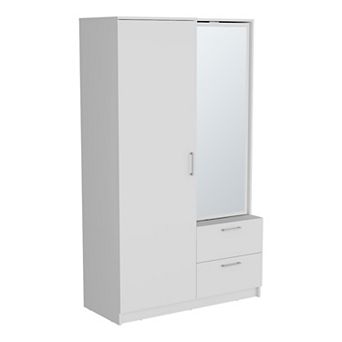 DEPOT E-SHOP Vinco Armoire, 1 Door, 2 Drawers, 6 Shelves, 1 Mirror, White