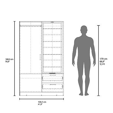 DEPOT E-SHOP Vinco Armoire, 1 Door, 2 Drawers, 6 Shelves, 1 Mirror, White