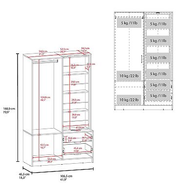 DEPOT E-SHOP Vinco Armoire, 1 Door, 2 Drawers, 6 Shelves, 1 Mirror, White
