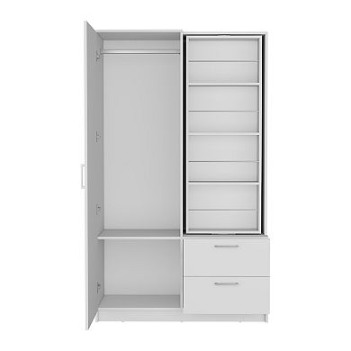 DEPOT E-SHOP Vinco Armoire, 1 Door, 2 Drawers, 6 Shelves, 1 Mirror, White