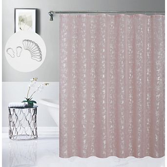 Dainty Home Lindsey Linen Textured Metallic Fabric Shower Curtain with 12 Matching Hooks 70" x 72"