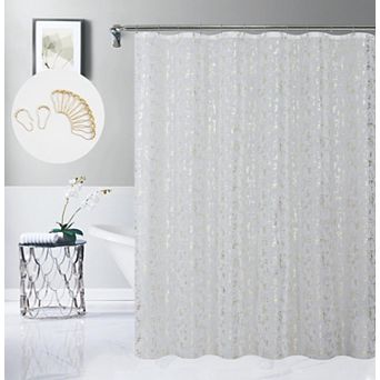 Dainty Home Lindsey Linen Textured Metallic Fabric Shower Curtain with 12 Matching Hooks 70" x 72"
