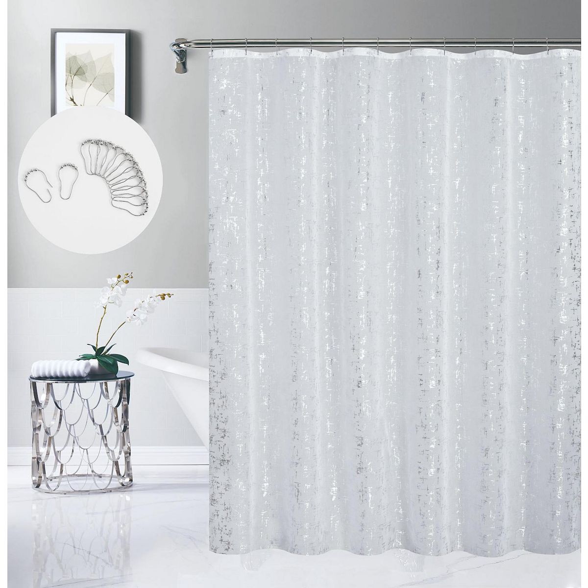 Textured Fabric Shower Curtain with Hooks