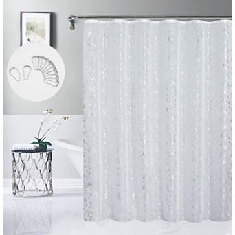 Dainty Home Lindsey Linen Textured Metallic Fabric Shower Curtain with 12 Matching Hooks 70" x 72"