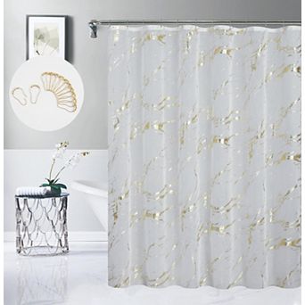 Dainty Home Chloe Linen Textured Metallic Fabric Shower Curtain with 12 Matching Hooks 70" x 72"