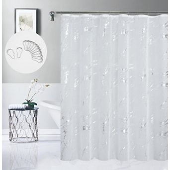 Dainty Home Chloe Linen Textured Metallic Fabric Shower Curtain with 12 Matching Hooks 70" x 72"