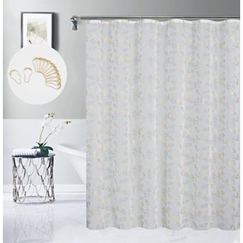 Dainty Home Clarissa Linen Textured Metallic Fabric Shower Curtain with 12 Matching Hooks 70" x 72"