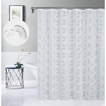 Dainty Home Clarissa Linen Textured Metallic Fabric Shower Curtain with 12 Matching Hooks 70" x 72"