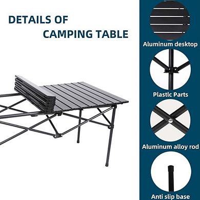 Portable Folding Beach Table with Carry Bag, Black