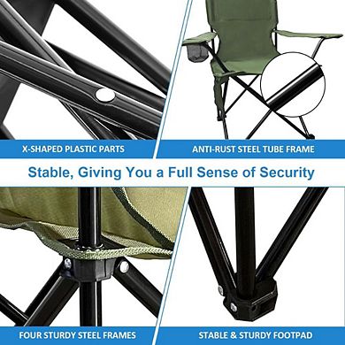 Foldable Camping Chair with Cup Holder, Storage Pocket, Wide Feet, 225lbs, Green