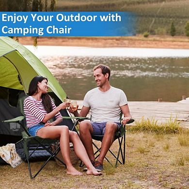 Foldable Camping Chair with Cup Holder, Storage Pocket, Wide Feet, 225lbs, Green