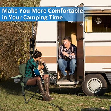 Foldable Camping Chair with Cup Holder, Storage Pocket, Wide Feet, 225lbs, Green