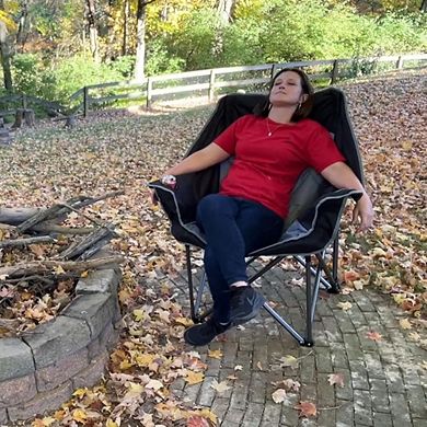 Oversized Padded Heavy Duty Camping Chair, Quad Fold, Supports 450lbs, Black