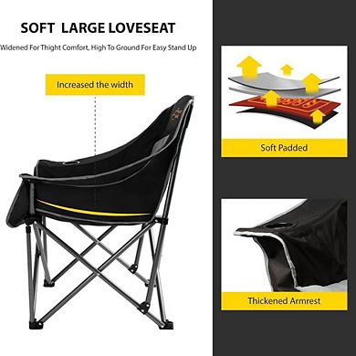 Oversized Padded Heavy Duty Camping Chair, Quad Fold, Supports 450lbs, Black